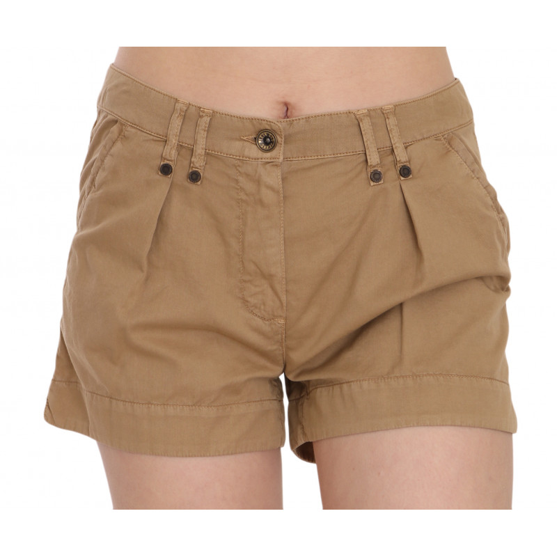 Mini shorts marroni a vita media in cotone 100%. - IT38-XS