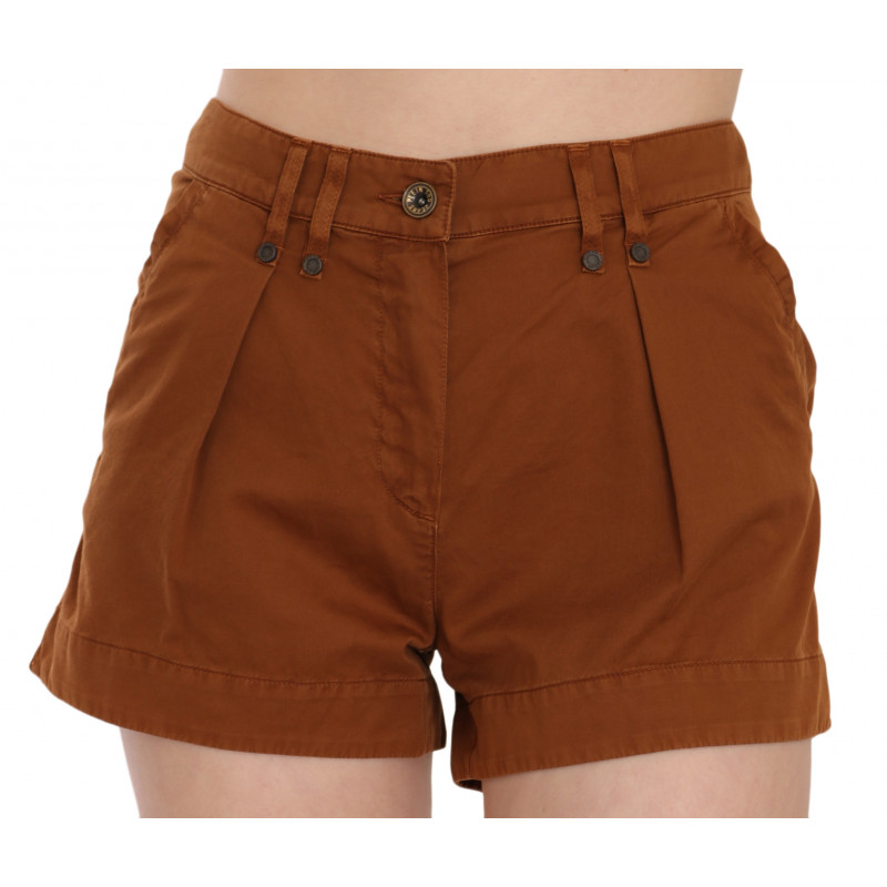 Mini shorts in denim di cotone marrone a vita media - IT38-XS