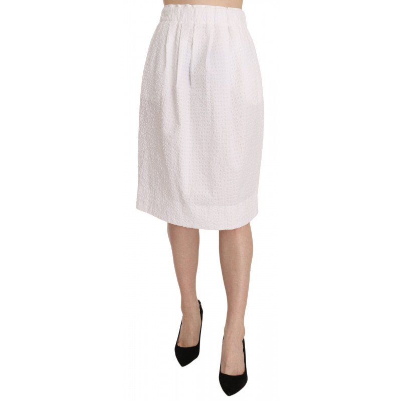 Gonna longuette elasticizzata tessuto semplice jacquard bianco - IT