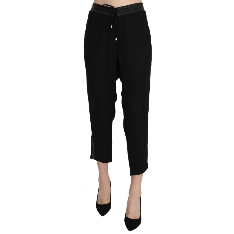Pantaloni corti a vita alta in poliestere nero - IT44-L
