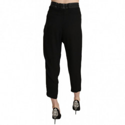 Pantaloni corti a vita alta in poliestere nero - IT44-L
