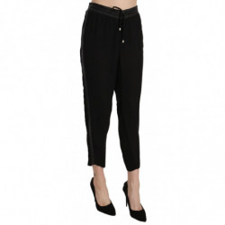 Pantaloni corti a vita alta in poliestere nero - IT44-L