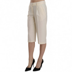 Pantaloni cropped dritti in cotone a vita media color crema - IT40-S