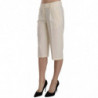 Pantaloni cropped dritti in cotone a vita media color crema - IT40-S