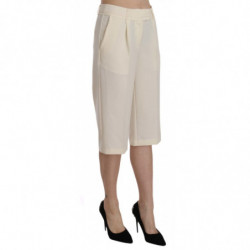 Pantaloni cropped dritti in cotone a vita media color crema - IT40-S