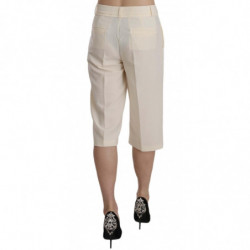Pantaloni cropped dritti in cotone a vita media color crema - IT40-S