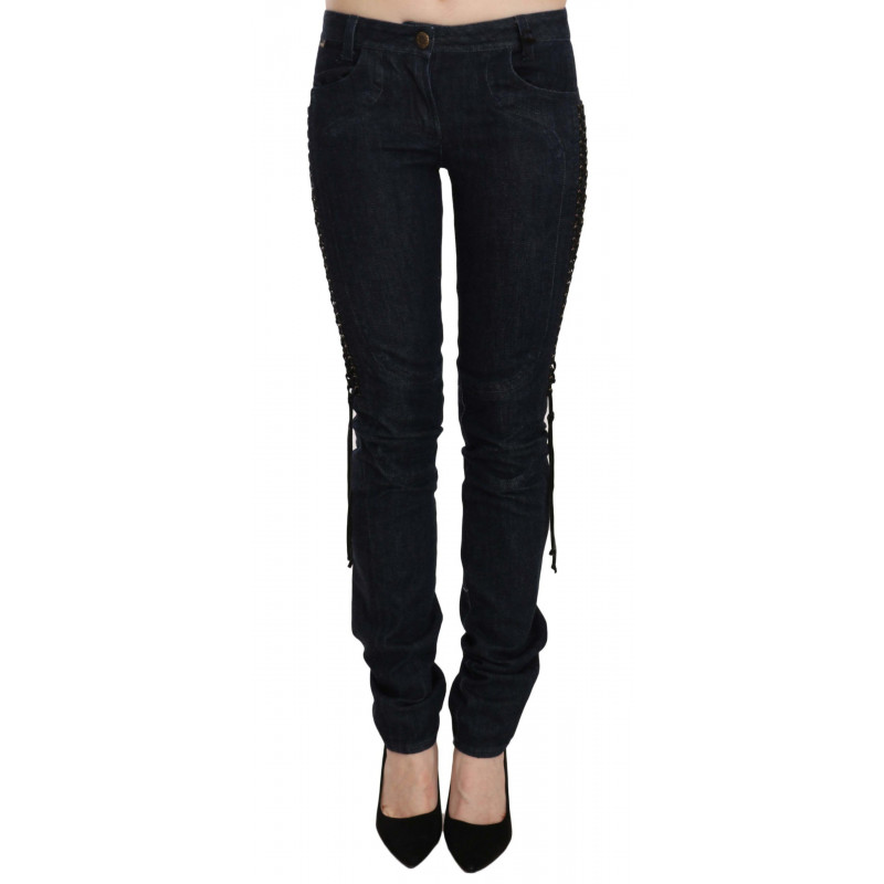 Pantaloni skinny blu vita bassa Pantaloni stringati intrecciati - W26