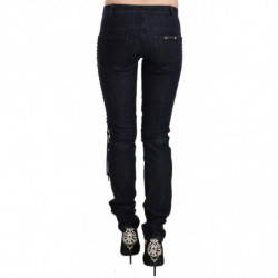 Pantaloni skinny blu vita bassa Pantaloni stringati intrecciati - W26