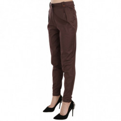 Pantaloni formali affusolati a vita alta marroni - IT38-XS