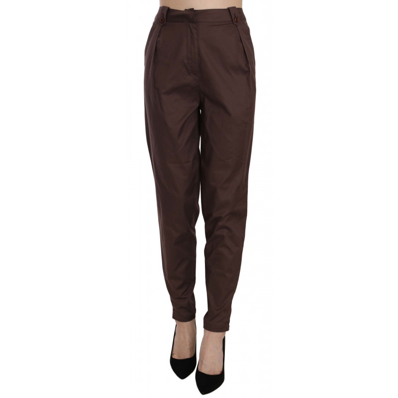 Pantaloni formali affusolati a vita alta marroni - IT40-S