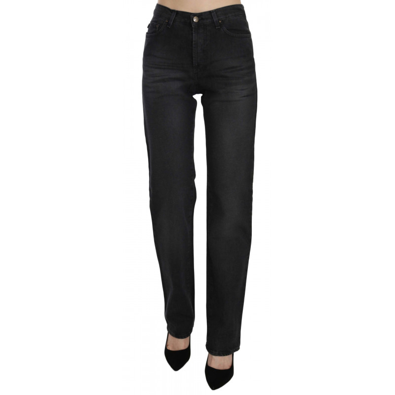 Jeans con pantaloni in denim dritto a vita alta lavati neri - W30