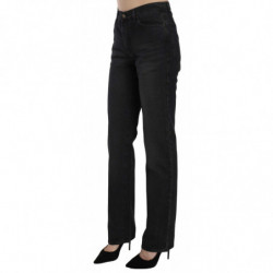 Jeans con pantaloni in denim dritto a vita alta lavati neri - W30
