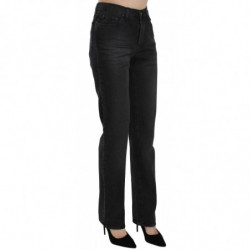 Jeans con pantaloni in denim dritto a vita alta lavati neri - W30