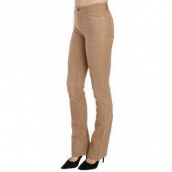 Pantaloni skinny a vita media elasticizzati in cotone marrone - W24