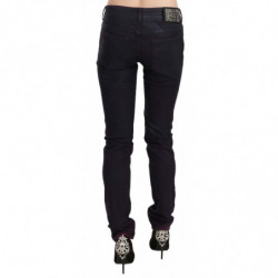 Pantaloni skinny in denim a vita bassa in cotone nero - W26