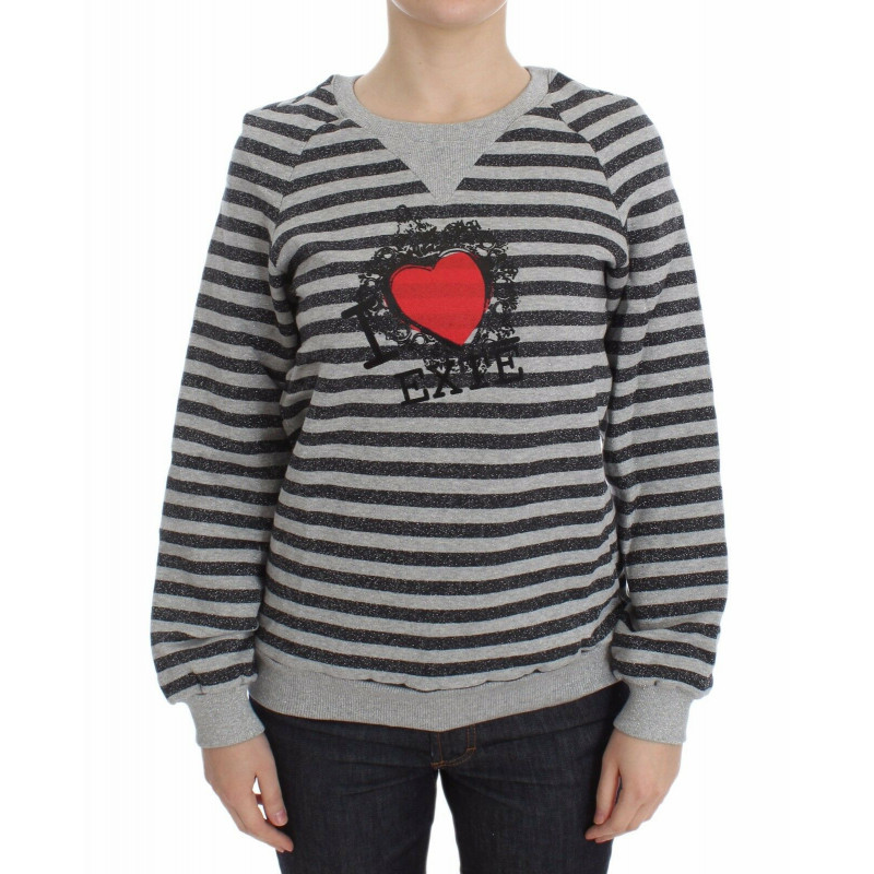 Maglione girocollo in cotone a righe grigie - IT38-XS