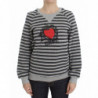 Maglione girocollo in cotone a righe grigie - IT38-XS