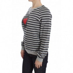 Maglione girocollo in cotone a righe grigie - IT38-XS
