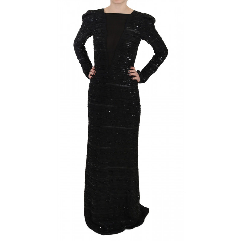 Abito abito con paillettes a tutta lunghezza in seta nera - IT40-S
