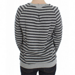Maglione girocollo in cotone a righe grigie - IT38-XS