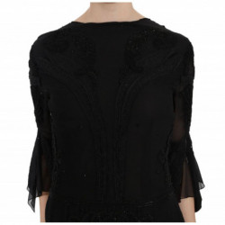 Mini abito a trapezio in seta nera con paillettes - IT44-L
