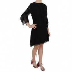 Mini abito a trapezio in seta nera con paillettes - IT44-L