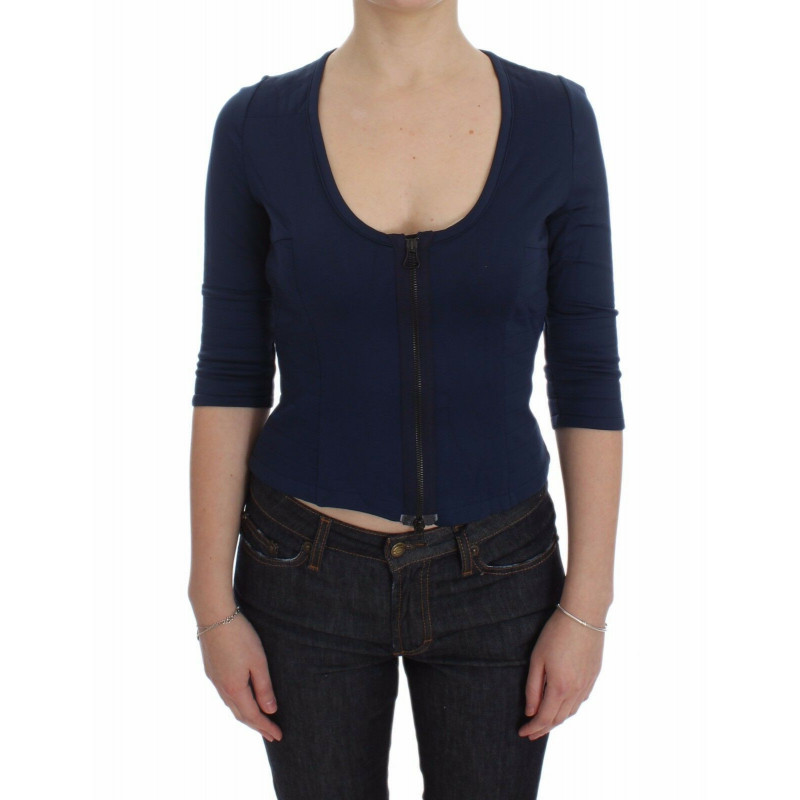 Maglione girocollo profondo cerniera superiore cotone blu - IT40-S