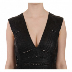 Mini abito a trapezio con borchie in pelle nera - IT44-L