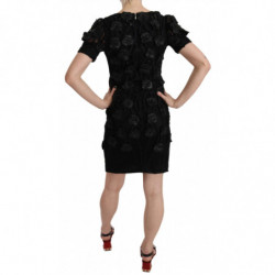 Abito tubino con fiori in pelle di seta nera - IT42-M