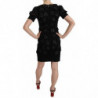 Abito tubino con fiori in pelle di seta nera - IT42-M