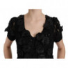 Abito tubino con fiori in pelle di seta nera - IT42-M