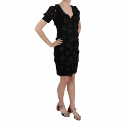 Abito tubino con fiori in pelle di seta nera - IT42-M