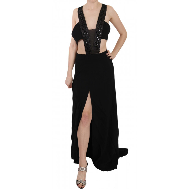 Abito svasato in pelle di cristallo nero - IT40-S