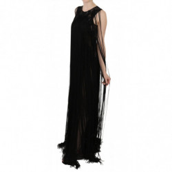 Abito trasparente con paillettes e perline di seta nera - IT42-M