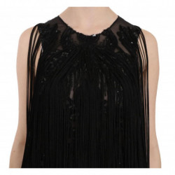 Abito trasparente con paillettes e perline di seta nera - IT42-M