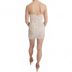 Miniabito corto in seta con perline beige - IT40-S