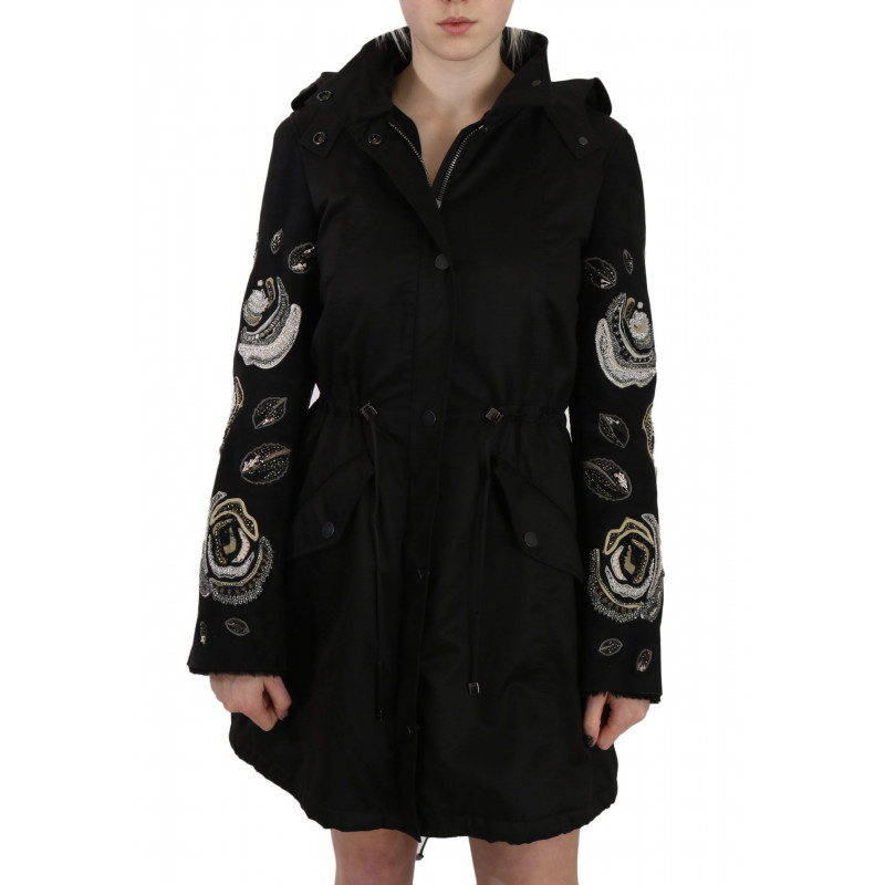 Cappotto con cappuccio con paillettes floreali e perline - IT40-S