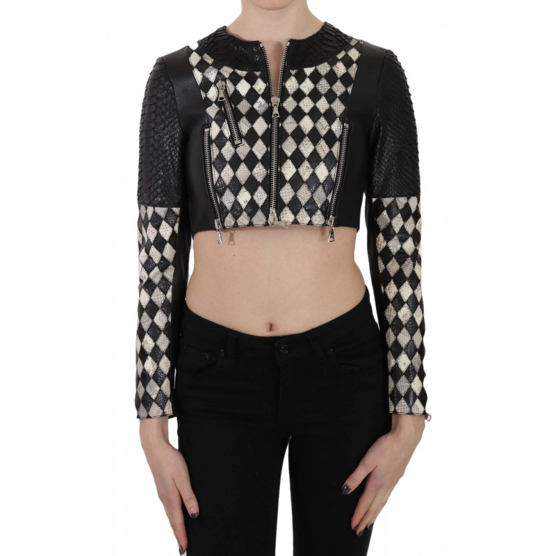 Cappotto da giacca da motociclista corto pelle bianca nera - IT38-XS