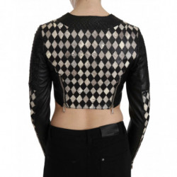 Cappotto da giacca da motociclista corto pelle bianca nera - IT38-XS