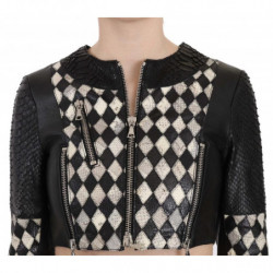 Cappotto da giacca da motociclista corto pelle bianca nera - IT38-XS