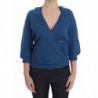 Maglione da donna con scollo a V profondo in cotone blu - IT40-S