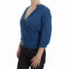 Maglione da donna con scollo a V profondo in cotone blu - IT40-S