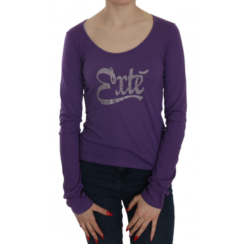Top casual a maniche lunghe impreziosito da cristalli viola - IT46-XL