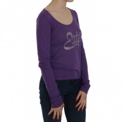 Top casual a maniche lunghe impreziosito da cristalli viola - IT46-XL
