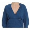 Maglione da donna con scollo a V profondo in cotone blu - IT40-S