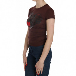 T-shirt casual a maniche corte con cuori marroni - IT40-S