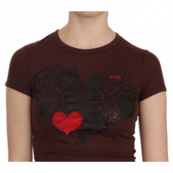 T-shirt casual a maniche corte con cuori marroni - IT40-S