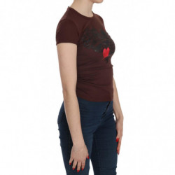 T-shirt casual a maniche corte con cuori marroni - IT40-S