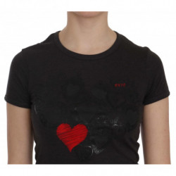 Top camicia casual a maniche corte con stampa di cuori neri - IT42-M