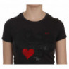 Top camicia casual a maniche corte con stampa di cuori neri - IT42-M